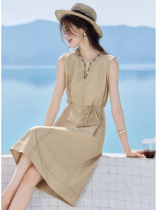 MOHANYIMEI | Bohemian V-Neck Belted Slim Dress