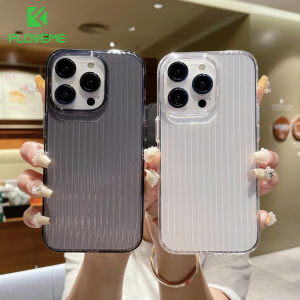 FLOVEME Solid Color Stripe Pattern Clear Phone Case For iphone 14 13 Pro Max Transparent Simple Anti-yellowing Anti-fall Hard PC Shockproof Back Cover For iphone 14 13