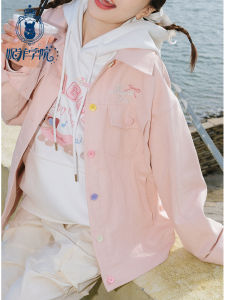 Áo Khoác Denim Màu Hồng Hoa Phong Cách Ngọt Ngào Cho Bé Gái Trung Học Cơ Sở Và Trung Học Phổ Thông Mùa Xuân 2025 Áo Khoác Dài Tay Thường