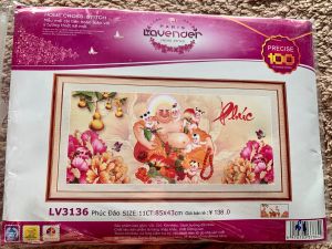 [ MỚI]Tranh thêu chữ thập Phật di lạc phúc đào lv3136 kt 85x43cm[ Tranh Hà Đoàn]