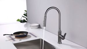 [ Hàng cao cấp ] Vòi Rửa Chén Bát Nóng Lạnh Dây Kéo Rút inox 304 Phủ Nano Màu Xám Sang Trọng