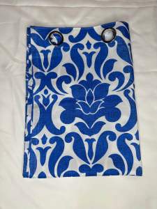 Blue Curtain Printed & Plain Lotus Design with Ring Holes