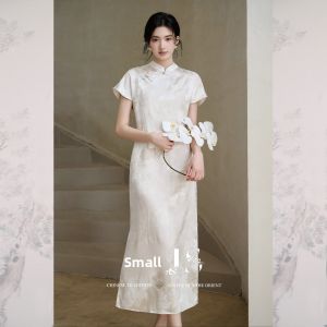 JK&JS | New Chinese Style Silk Texture Embroidery Summer Dress Womens High Slit Long Qipao Dress JKJS Yilang Ying Ladies Fashion