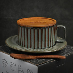 Retro European-Style Ceramic Coffee Cup Japanese-Style Cappuccino Latte Fancy Coffee Pull Flower Cup and Saucer Set 250ml