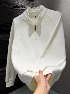 Khaki New Sport Casual Half Zipper Stand Collar Sweatshirt Men Long Sleeve T-Shirt Pure Color Versatile Top Polyester Fiber