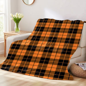 Beast Kingdom | Orange Black Plaid Printed Blanket Suitable For Sofa Beds Offices Travel Camping Chairs Warm Woolen Blankets