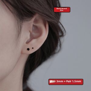 Black Silver Earrings Womens Simple round Design Fashionable Cool Face Slimming Trendy 2021 New Style Ear Jewelry Accessory