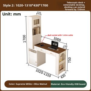 QIANGXIANG | Cream Style L-Shaped Retractable Desk with Bookshelf