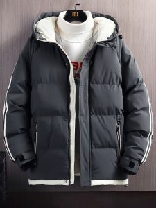 ROMON | Lormen Mens Cotton Jacket Autumn Winter New Thick Warm Short Hooded Cold Resistance Down Cotton Coat Trendy Fashion Streetwear