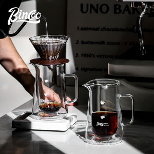 BINCOO Hand pour over Glass coffee pot Coffee sharing pot set Thickened Glass Scale Measuring Cup