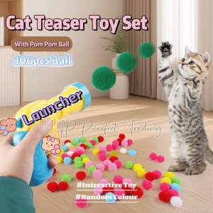 Cat Interactive Toy Set 100PomPom Ball Cat Toy Cat Dog Teaser Cat Ball Chaser Toy Mainan Bola Kucing