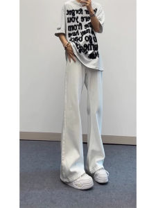 White Flared Straight Leg Jeans Mens Summer American Style Slim Fit Long Pants Cleanfit Trendy Brand Slimming Pants