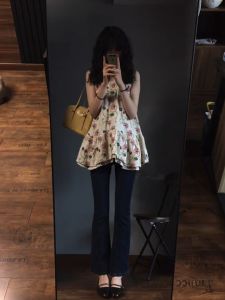 CHANGTONG | Vintage Soft Style Floral Print Halter Tank Top