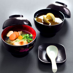Japanese Style Soup Bowl with Lid Sushi Rice Bowl Flavoring Soup Dish Commercial Use round Shape Plastic Bowl Home Diningware