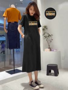 plus Size Womens Clothes Short Sleeve T-Shirt Dress Summer Loose Mid Length Long Length Overknee Dress Casual Pure Cotton Summer Skirt