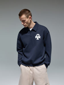 CHINISM | Lucky Charm New Style Mens Navy Blue Polo Collar Sweater