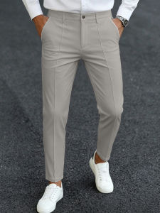 Men Slim Fit Ankle Dress Pants 100% Polyester Business Formal Cropped Suit Trousers