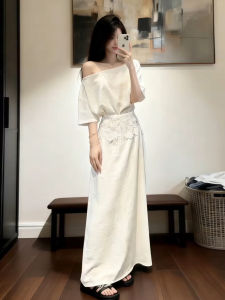 SUSIEYUAN | Đầm Thời Trang Mùa Hè Dáng Trễ Vai Màu Trắng