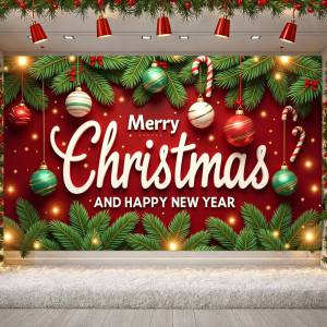 Large Polyester Merry Christmas Banner Outdoor and Home Garden Decorations for Indoor Holiday Party Backgrounds Celebration
