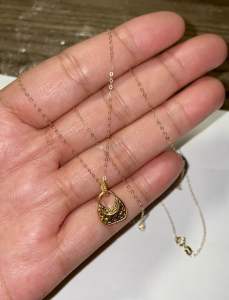 PAWNABLE 18K Gold Necklace(thin) with 18K Bag Pendant(SOFT/HOLLOW Pendant)