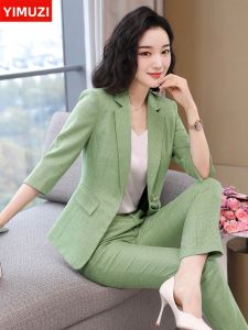 YIMUZI | Green Summer Thin Womens Blazer Lightweight