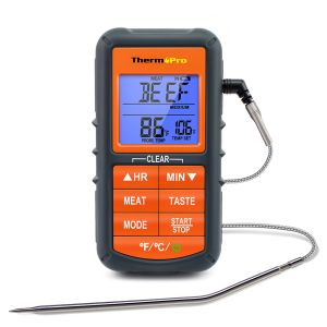 ThermoPro TP-06B Digital Kitchen Food Thermometer Single Probe with Timer/Temperature Alarm for Smoker BBQ Meat Cooking
