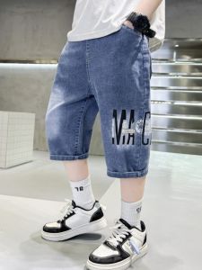 Boys Summer Thin Denim Shorts High Waist Seven-Five Pants Korean Style Boys Outerwear Trendy Brand Childrens Jeans