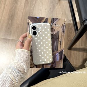Korean Style Electroplated Polka Dot Heart Phone Stand Full Cover for Apple Iphone 16 New Model 15 pro Girl Heart 14 High End 13 Creative Anti-Fall
