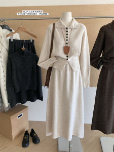 Retro High Neck Knitted Sweater Set Womens Warmth Two-Piece Set Winter New Design Breathable Soft Long Sleeve Casual Style