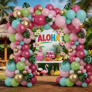 148-Piece Hawaiian Theme Balloon Arch Garland Set Tropical Party Summer Beach Birthday Party Decorations Beach Wedding Beach Party Decorations Essential Balloon Decorations