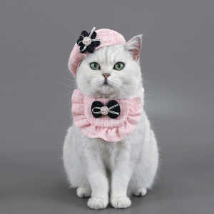 Pet Bib Set Knitted Tea Rose Flower Bud Hat Butterfly Knot Lace Saliva Towel Cat Dog Pet Accessories Universal Brand