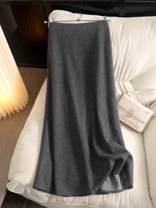 Skin-friendly Cashmere Voile Skirt Womens Slimming Spring Autumn New Style Half-length Drapey A-Line Midi Skirt by MK
