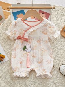 ชุดคลุมศีรษะผ้าฝ้ายสำหรับเด็กแรกเกิด ฤดูร้อน 2024 ชุดคลุมศีรษะผู้หญิงแบบสวมหัว แขนยาว ปกโปโล ทรงหลวม คอกลม แขนยาว