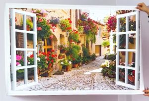 ทิวทัศน์หน้าต่างปลอมสติ๊กเกอร์ติดผนังมีกาวในตัวภาพวาดตกแต่งห้องห้องนั่งเล่นห้องนอนทิวทัศน์ธรรมชาติสติ๊กเกอร์ติดผนังกันน้ำ