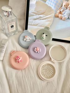 Cute Mini Portable Folding Airbag Comb Girls Hair Massage Comb Mirror Integrated Personal Grooming Tool Compact Size