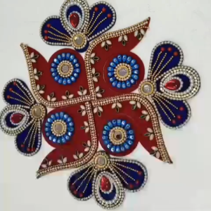 Reusable Acrylic Swastik Rangoli Set 12 Pc | Handmade Kundan & Stone Rangoli for Deepavali Navaratri & Festive Floor Decor | 8 Inch | 1 Pc
