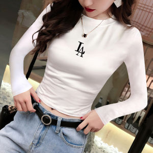 Fashionable Short Printed Long Sleeve Womens T-shirt White Spring Autumn Small Size Stylish Top Quality Pure Cotton Korean Style Slim Fit