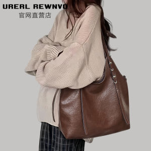 URERL REWNVO Soft Leather Tote Bag Womens Large Capacity Commuter Single Shoulder Bag Korean Style Daily Use Youth Friendly