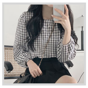 【Shipping In 24 Hours】Spring Autumn Hong Kong Style Retro Plaid Top Design Shirt Womens Long Sleeve
