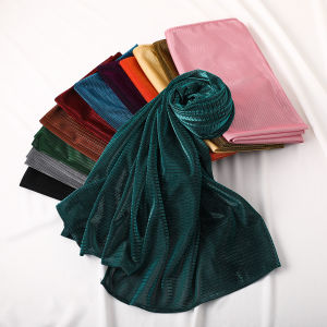Jifang Shiny Plain Elastic Gold Thread Muslim Hijabs Shawls Pashmina Headwraps Tudung SL168