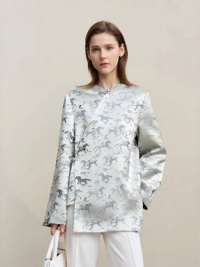 Elegant Chinese Style Tie Waist Horse Embroidery Jacket