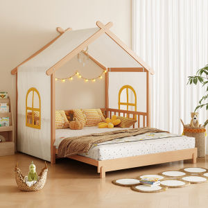 SHISENYUANSU | Solid Wood Pull-out Kids Bed with Guardrail 1.5m