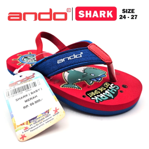 Sandal Jepit Anak Laki Laki – ANDO – SHARK – Size 24-27 – Outdoor – Casual – Fashion Merah