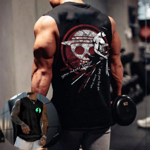 Bandai | One Piece Men Vest Tank Top Roronoa Zoro Summer Japanese Anime Spring and Autumn Sports Fitness Casual Print Sleeveless Top