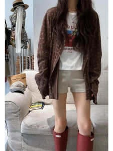 Retro Loose Casual High-End Floral Knitted Open Cardigan Coat Womens Autumn 2025 Mid-Length Coffee Color Knitwear Jacket