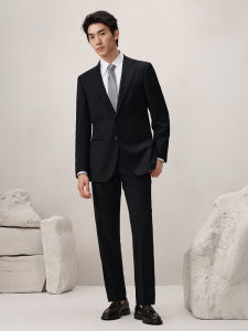 Anti-wrinkle Mens Wool Suit Black