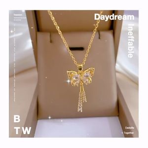 Rantai emas 916 original butterfly tassel light luxury full diamond necklace versatile collarbone necklace