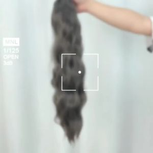 24inch Long Black Wavy Synthetic Hair Applique With Drawstring For Heat Resistant Ponytail