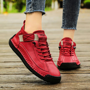 New Fashion Sneakers Handmade Leather Womens Shoes Mid-Top Women Casual Flats Shoes Slip on Loafers Zapatillas De Mujer