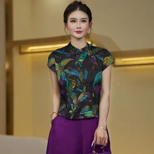 YOUFAN | Retro Chinese Style Embroidered Summer Shirt For Petite Women